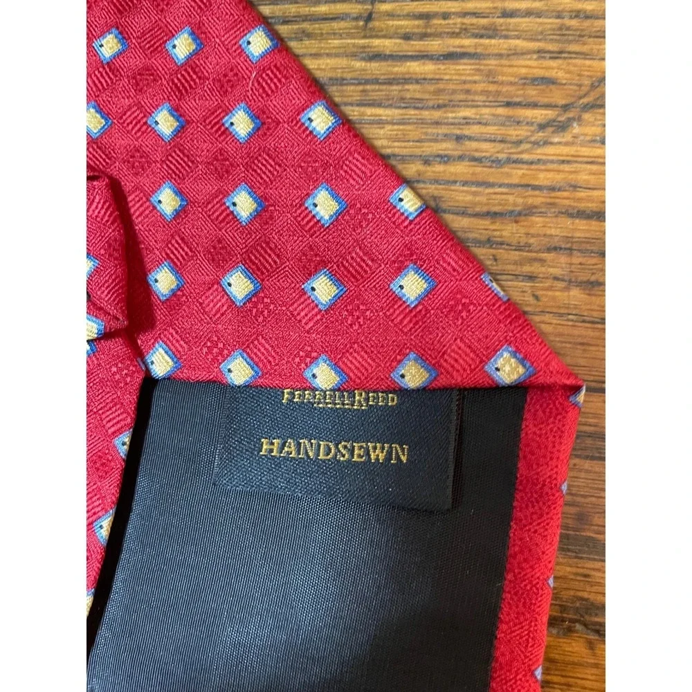 Ferrell‎ Reed for Nordstrom Red Silk Jacquard Geometric Handsewn Mens Tie Luxury